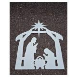 Christmas Decoration Set: Garland, Mini Tree, Snowflake LED Wall Decor, and Nativity Scene Silhouette