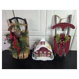 Christmas Decor Set: 2 Festive Sleds & Light-Up Barn