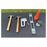 Hand Tool Set with Hammers, Staple Gun, Level, Flashlight, and Nails