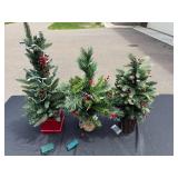 Set of 3 Pre-Lit Miniature Artificial Christmas Trees with Berries and Pinecones
