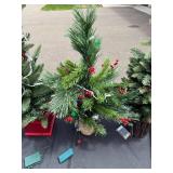 Set of 3 Pre-Lit Miniature Artificial Christmas Trees with Berries and Pinecones
