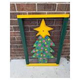 Colorful Wooden Christmas Tree Wall Art with Star - 36 Inches Tall