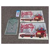 Set of 2 St. Nicholas Square Holiday Door Mats with Thermometer and Decorative Suncatcher
