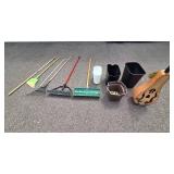 Assorted Garden Tools and Decorative Outdoor Gourd