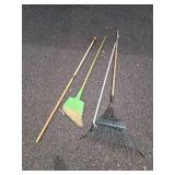 Assorted Garden Tools and Decorative Outdoor Gourd