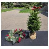 Artificial Pine Tree with Burlap Base and Decorative Holiday Wreath