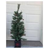 Pair of 3.5-Foot Pre-Lit Artificial Christmas Pine Trees with Decorative Base