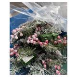 Christmas Decor Set with Frosted Berry Pine Wreath and String Lights