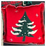 Set of Holiday Decor Items Including Teddy Bear and Christmas Pillows