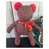 Set of Holiday Decor Items Including Teddy Bear and Christmas Pillows
