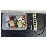 Collection of Electrical Adapters, Power Strip, and Fuses