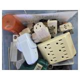 Collection of Electrical Adapters, Power Strip, and Fuses