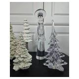 Collection of Holiday Decor: Glass Trees, Acrylic Figurines, and Angels