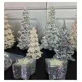 Collection of Holiday Decor: Glass Trees, Acrylic Figurines, and Angels
