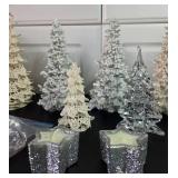 Collection of Holiday Decor: Glass Trees, Acrylic Figurines, and Angels