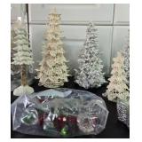 Collection of Holiday Decor: Glass Trees, Acrylic Figurines, and Angels