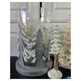 Collection of Holiday Decor: Glass Trees, Acrylic Figurines, and Angels