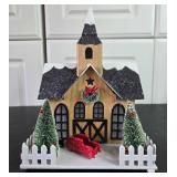Set of 2 Glittery Christmas Village Houses with Winter Decorations