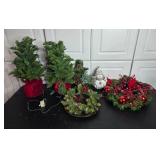 Collection of Holiday/Winter Decorations including Faux Greenery and Ornaments