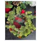 Collection of Holiday/Winter Decorations including Faux Greenery and Ornaments