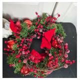 Collection of Holiday/Winter Decorations including Faux Greenery and Ornaments