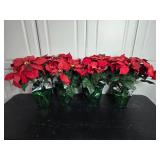 Set of 4 Artificial Poinsettia Plants with Green Wrap