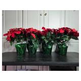 Set of 4 Artificial Poinsettia Plants with Green Wrap