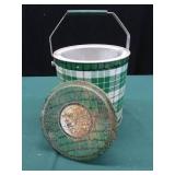 VINTAGE TARTAN TOTER PAIL FULL OF VINTAGE MARBLES