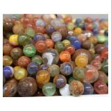 VINTAGE TARTAN TOTER PAIL FULL OF VINTAGE MARBLES