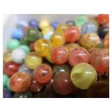 VINTAGE TARTAN TOTER PAIL FULL OF VINTAGE MARBLES