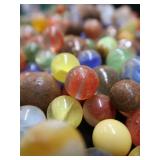 VINTAGE TARTAN TOTER PAIL FULL OF VINTAGE MARBLES