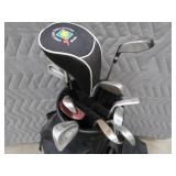 SET OF GOLF CLUBS W/ LEATHER GOLF BAG