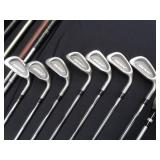 SET OF GOLF CLUBS W/ LEATHER GOLF BAG