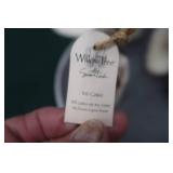 GLASS CANDLE STICK HOLDERS AND ASSORTED WILLOW TREE FIGURINES