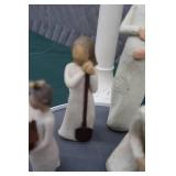 GLASS CANDLE STICK HOLDERS AND ASSORTED WILLOW TREE FIGURINES