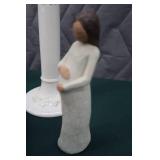 GLASS CANDLE STICK HOLDERS AND ASSORTED WILLOW TREE FIGURINES