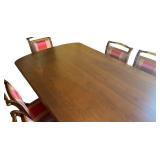 Distinctive Custom Dining Room Table with Eight Hand Carved Italian Silk Upholstered Chairs