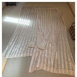Two Neutral Striped Curtain Panels with Tie Backs