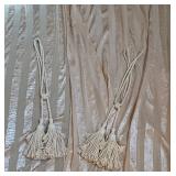 Two Neutral Striped Curtain Panels with Tie Backs