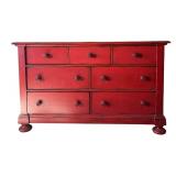 Red Dresser with Circular Mirror