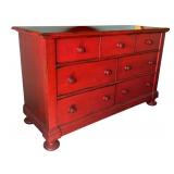 Red Dresser with Circular Mirror