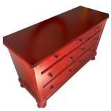 Red Dresser with Circular Mirror