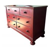 Red Dresser with Circular Mirror