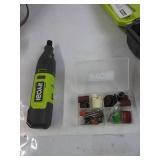 RYOBI 12V Cordless Rotary Tool Kit INCUDES ATTACHMETS SHOWN, TESTED, WORKS, NO BOX, SLIGHTLY USED