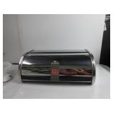 Brabantia Roll Top Bread Box (Brilliant Steel) Large Grip Front Opening, Partially Flat Top Bread Box, Fits 2 Loaves, Ideal for Kitchen Counter SMALL DENT ON BACK, SLIGHTLY USED