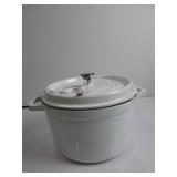 Staub Cast Iron Dutch Oven 5-qt Tall Cocotte, Made in France, Serves 5-6, White INSIDE/BOTTOM IS DAMAGED, USED