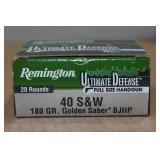 20 Remington Ultimate Defense .40 S&W 180 Gr Golden Saber BJ HP Ammo