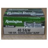 20 Remington Ultimate Defense .40 S&W 180 Gr Golden Saber BJ HP Ammo