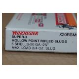 5 Winchester Super-X 20 Gauge 2-3/4" Rifled HP Slugs