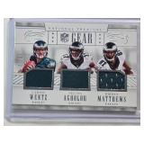 Carson Wentz, Nelson Agholor, Jordan Matthews 2016 Panini National Treasures Triple Relic #4 and Numbered 31/99